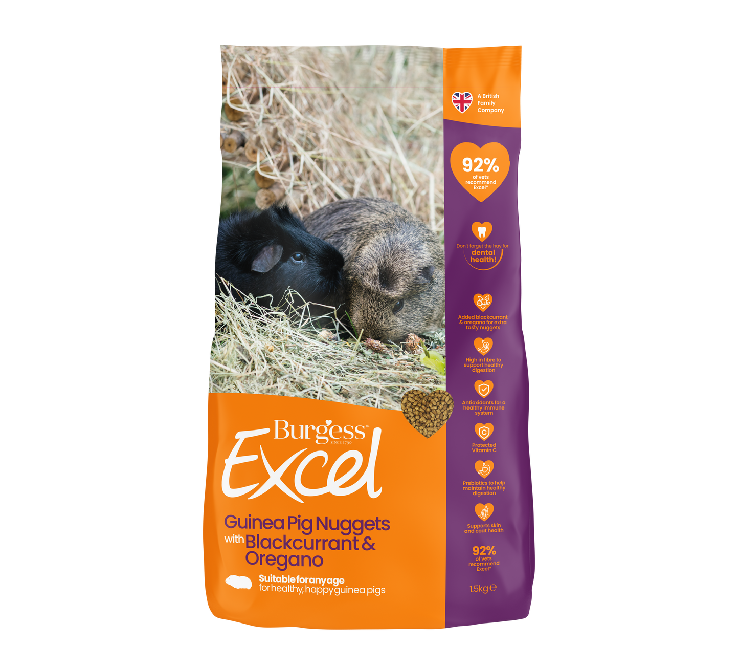Burgess Excel Marsvinpellets Solbær & Oregano 1,5 kg