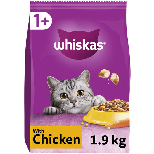 WHISKAS 1+ tørrfôr til voksne katter med kylling 1,9 kg